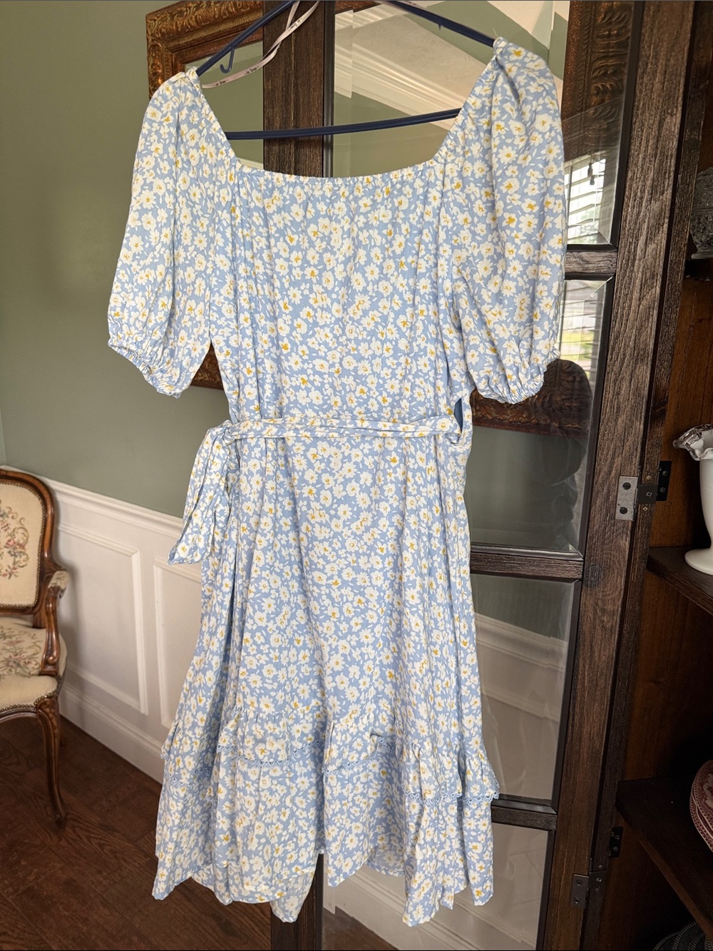 In Loom Light Blue Daisy Wrap Midi Dress Size L - Picture 3 of 5